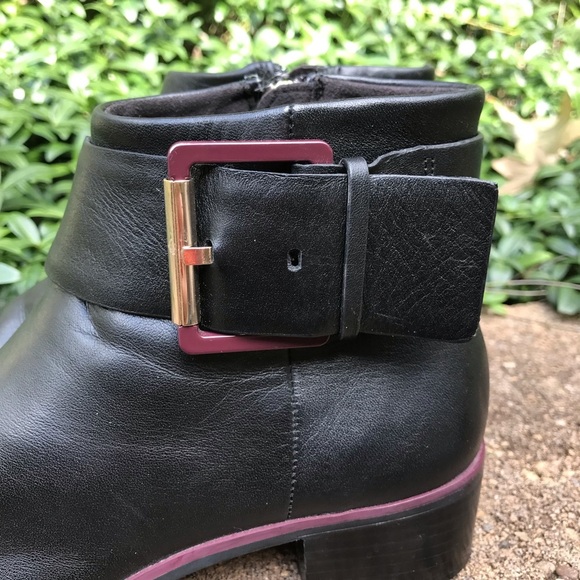 Ted Baker Ankle Boots Booties Black Leather Womens 37 Purple Lucite Buckle - Picture 3 of 11